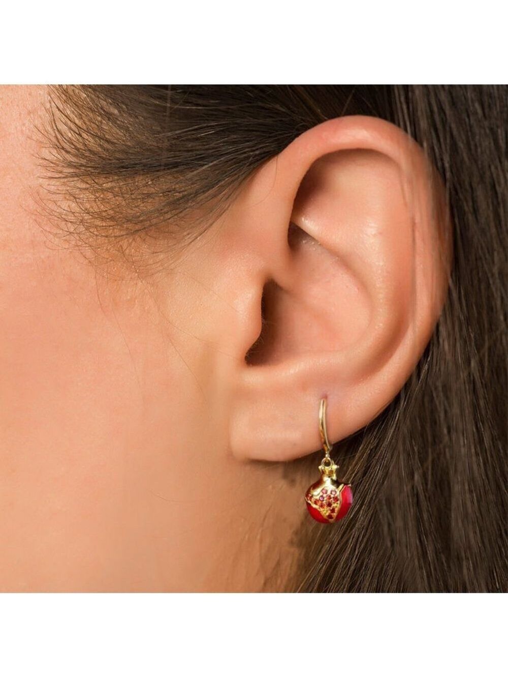 18k Gold Plated 925 Sterling Silver Pomegranate Drop Earrings, Armenian … - Picture 2 of 2